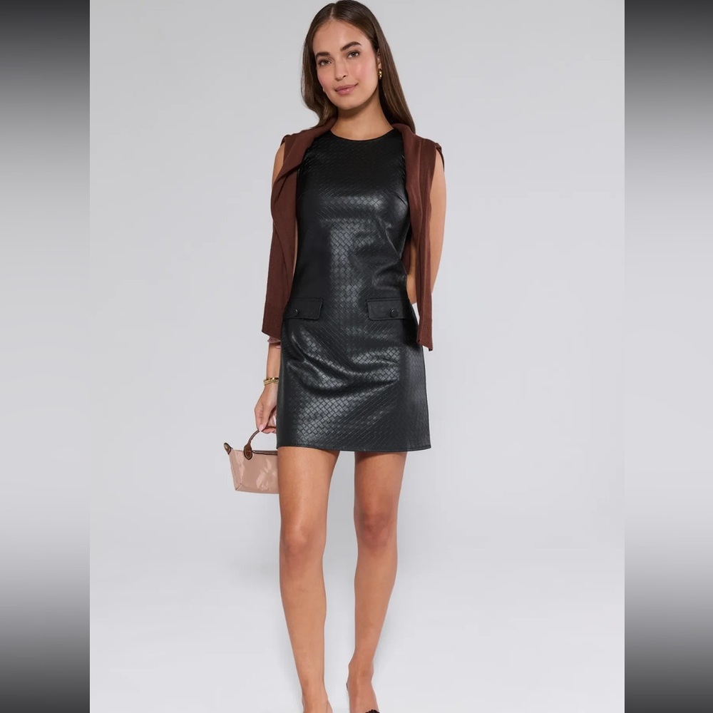NWT Avara Lizzie Textured Faux Leather Mini Black Dress Small - Picture 5 of 7